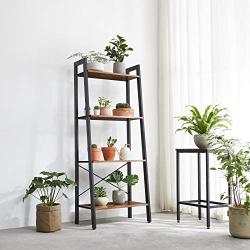 YMYNY Industrial Ladder Shelves, 4-Tier Bookshelf with Metal Frame and Wood Look, Standing Organizer Shelf for Bathroom, Living Room Office, Rustic Brown UTMJ014H