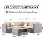 SOLAURA Outdoor Patio Furniture 4-Piece(5 Seats) Furniture Sectional Sofa Set All Weather Conversation Set Warm Grey Wicker with Brown Cushions & Sophisticated Glass Coffee Table