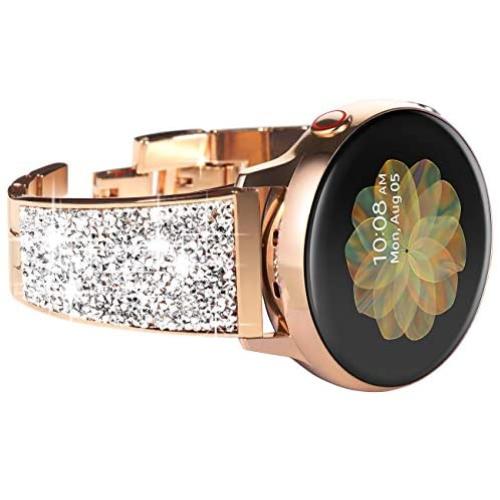 NewWays for Galaxy Active 2 Watch Band, 20mm Super Stunning Crystal Bracelet with Quick Release Pin for Galaxy Watch Smartwatch 42mm, Galaxy Watch Active 40mm 44mm, Rose Gold