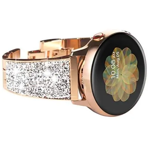 NewWays for Galaxy Active 2 Watch Band, 20mm Super Stunning Crystal Bracelet with Quick Release Pin for Galaxy Watch Smartwatch 42mm, Galaxy Watch Active 40mm 44mm, Rose Gold