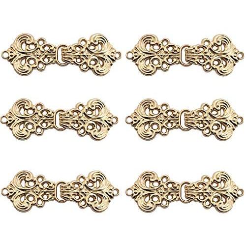 ZHU YU CHUN 6 Pairs Swirl Flower Cape or Cloak Clasp Fasteners, Sew On Hooks and Eyes Cardigan Clip (Gold)