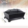 PHI VILLA Fire Pits Outdoor Wood Burning, 34'' x 26'' Rectangular Deep Bowl Large Patio Firepit with Spark Screen, Poker & Metal Grate
