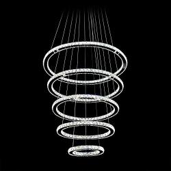 MEEROSEE Crystal Chandeliers Modern LED Ceiling Lights Fixtures Pendant Lighting Dining Room Chandelier Contemporary Adjustable Stainless Steel Cable 5 Rings DIY Design D31.5''+27.6''+23.6''+19.7''+11.8''