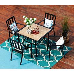 MFSTUDIO 5 Piece Patio Dining Set Metal Patio Armrest Dining Stackable Chairs and Larger Square Table Set, 37'' Square Bistro Table and 4 Backyard Garden Chairs - Umbrella Hole 1.57''