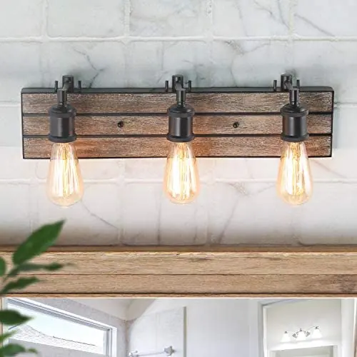 LOG BARN Vanity Lights, Bathroom Fixtures in Rustic Wood and Oil Rubbed Metal Finish, Farmhouse Wall Sconces with Adjustable Sockets Over Mirrors LOG BARN Vanity Lights, Bathroom Fixtures in Rustic Wood and Oil Rubbed Metal Finish, Farmhouse Wall Sconces with Adjustable Sockets Over Mirrors