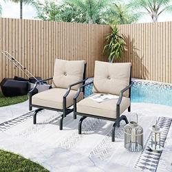 LOKATSE HOME 2 Pieces Outdoor Conversation Furniture Patio Bistro Armchair Set Metal Single Dining Chairs with Cushion, Beige