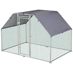 PawHut Galvanized Metal Chicken Coop Cage with Cover, Walk-in Pen Run