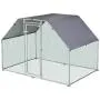 PawHut Galvanized Metal Chicken Coop Cage with Cover, Walk-in Pen Run