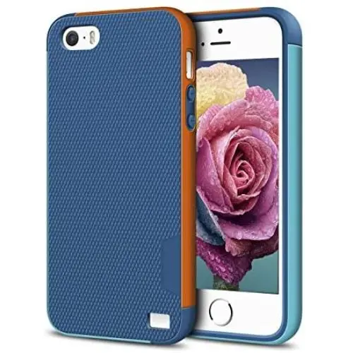 EXSEK iPhone 5/5S SE Case, Hybrid Impact Ultra Slim 3 Color Shockproof Case [Anti-Slip] Scratch Resistant Soft Gel Rugged Case for iPhone 5/5S (Dark Blue)