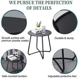 Patio Side Table Outdoor, Small Round Metal Side Table Waterproof Portable Coffee Table End Table for Garden, Porch, Balcony, Yard (Black)