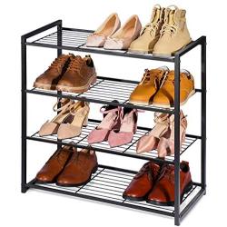 Titan Mall Shoe Organizer Free Standing Shoe Rack 4 Tier Shoe Rack Black Metal Shoe Rack 25 Inch Wide Shoe Tower Shelf Storage