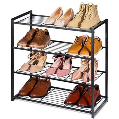 Titan Mall Shoe Organizer Free Standing Shoe Rack 4 Tier Shoe Rack Black Metal Shoe Rack 25 Inch Wide Shoe Tower Shelf Storage