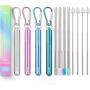 Flyby Portable Reusable Drinking Straws | Collapsible & Foldable Telescopic Stainless Steel Metal Straw Dispenser | Final Aluminum Case, Long Cleaning Brush, Silicone Tip | Variety Pack 1 | 4-Pack