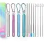 Flyby Portable Reusable Drinking Straws | Collapsible & Foldable Telescopic Stainless Steel Metal Straw Dispenser | Final Aluminum Case, Long Cleaning Brush, Silicone Tip | Variety Pack 1 | 4-Pack