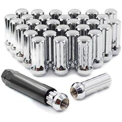 Wheel Accessories Parts Set of 32 1.90'' Long Truck Small Diameter Lug Nut Closed End Bulge Acorn 7 Spline (M14 x 1.5, Chrome)