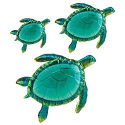 Comfy Hour Coastal Ocean Sea Turtles Hanging Wall Art Decor Set (3 Pieces - Large), Outdoor or Indoor, Metal and Glass, Green