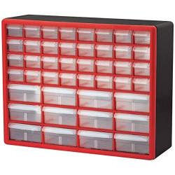 Akro-Mils 44 Drawer 10144REDBLK, Plastic Parts Storage Hardware and Craft Cabinet, (20-Inch W x 6-Inch D x 16-Inch H), Red & Black, (1-Pack)