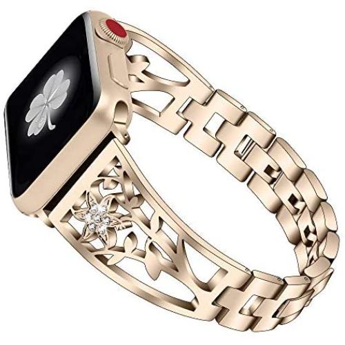NNHF Compatible with Apple Watch Band 38mm 40mm 42mm 44mm for Women, Starfish with Diamond Hollow Metal Strap and Crystals Compatible with Apple Watch Series 4 3 2 1 (Vintage Gold, 38mm)
