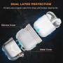 Lauzq Metal Airpods Case,Hard Case Cover Full Protective Skin Cover Shockproof Compatible Airpods 1&2 Charging Case(Not for Wireless Charging),Dual-Layer Silicone & Anti-Lost Keychain