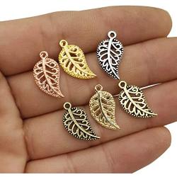 iloveDIYbeads 210pcs Craft Supplies Mixed Small Hollow Filigree Leaf Charms Pendants for Crafting, Jewelry Findings Making Accessory for DIY Necklace Bracelet (M192)