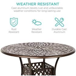 Best Choice Products 5-Piece All-Weather Outdoor Cast Aluminum Dining Set for Patio, Balcony, Lawn, Garden, Backyard w/ 4 Chairs, Umbrella Hole, Lattice Weave Design - Brown