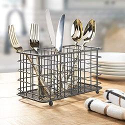 mDesign Farmhouse Modern Metal Wire Cutlery and Utensil Storage Organizer Bin for Kitchen, Pantry, Table and Countertop - Utensil Caddy Holds Forks, Knives, Spoons, Napkins - 3 Sections - Graphite