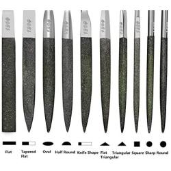 Fatmingo 10-Piece Precision Needle File Set 120 Grit, Super Hard Nickel Coated Diamond File Set, Jewelers Files for Filing Metal Ceramic Stone Jewelry Glass 5x180mm