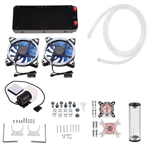 EBTOOLS Water Cooling Kit, DIY All-in-one Liquid CPU Cooler Set-240mm Heat Sink CPU/GPU Block Pump Reservoir LED Fan, Water Cooling System for PC Computer