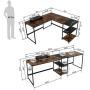 Nost & Host Switchable 59’’ L Shaped Corner Computer Desk with Free Monitor Stand & Headphone Rack, 94.5’’ 2 Person Extra Long Working Desk with Shelves, Home Office Gaming Table, Rustic Brown & Black