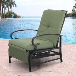 MFSTUDIO Patio Recliner Chair Metal Adjustable Back Outdoor Lounge Chair with 100% Olefin Cushion(Green)