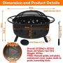 31'' Outdoor Fire Pit Set - 6-in-1 Large Bonfire Wood Burning Firepit Bowl - Spark Screen, Fireplace Poker, Ash Plate, Drainage Holes, Metal Grate, Waterproof Cover - For Outdoor Backyard Terrace Patio