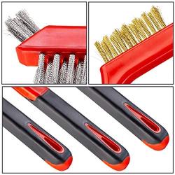 3-Piece Cleaning Brush Detailing Wire Brush Set, Brass, Stainless Steel, and Nylon, Heavy Duty, Crimped Scratch Brush, Extra Cluster of Bristles for Hard-to-Reach Areas, Length 7”.