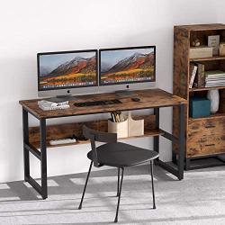 IRONCK Computer Desk 55'' with Bookshelf, Office Desk, Writing Desk, Wood and Metal Frame, Industrial Style, Study Table Workstation for Home Office Furniture