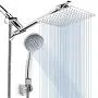 8 High Pressure Rainfall Shower Head / Handheld Shower Combo with 11 Extension Arm, Height/Angle Adjustable, Stainless Steel Bath Shower Head with Holder, 1.5M Hose, Chrome, 4 Hooks 8 High Pressure Rainfall Shower Head / Handheld Shower Combo with 11 Extension Arm, Height/Angle Adjustable, Stainless Steel Bath Shower Head with Holder, 1.5M Hose, Chrome, 4 Hooks