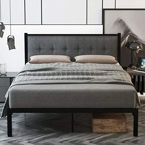 SHA CERLIN Queen Bed Frame, Platform Bed Frame with Strong Metal Slats and Upholstered Button Tufted Square Stitch Headboard, Mattress Foundation, No Box Spring Needed, Easy Assembly, Dark Grey SHA CERLIN Queen Bed Frame, Platform Bed Frame with Strong Metal Slats and Upholstered Button Tufted Square Stitch Headboard, Mattress Foundation, No Box Spring Needed, Easy Assembly, Dark Grey