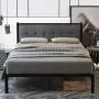 SHA CERLIN Queen Bed Frame, Platform Bed Frame with Strong Metal Slats and Upholstered Button Tufted Square Stitch Headboard, Mattress Foundation, No Box Spring Needed, Easy Assembly, Dark Grey SHA CERLIN Queen Bed Frame, Platform Bed Frame with Strong Metal Slats and Upholstered Button Tufted Square Stitch Headboard, Mattress Foundation, No Box Spring Needed, Easy Assembly, Dark Grey