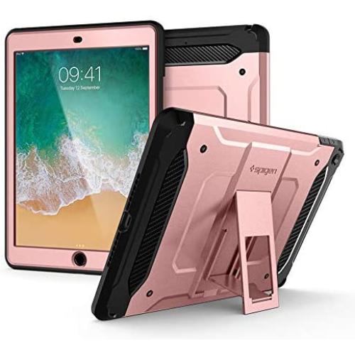 Spigen Tough Armor TECH with Custom-Fit Tempered Glass Designed for iPad 9.7 Case iPad 5th/6th Generation Case (2017/2018) - Rose Gold