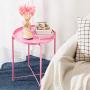 CERBIOR Tray End Table, Round Metal Tray Table Side Sofa Table Anti-Rust and Waterproof Outdoor & Indoor Snack Table Accent Coffee Table Bright Pink