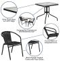 Flash Furniture 28 Square Glass Metal Table with Black Rattan Edging and 2 Black Rattan Stack Chairs
