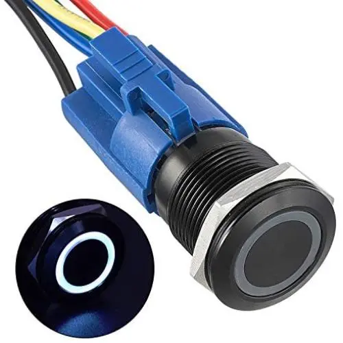APIELE 19mm Latching Push Button Switch 12V DC Angel Eye Halo Ring LED Metal 0.74'' 1NO1NC SPDT with Wire Socket Plug (White) APIELE 19mm Latching Push Button Switch 12V DC Angel Eye Halo Ring LED Metal 0.74'' 1NO1NC SPDT with Wire Socket Plug (White)