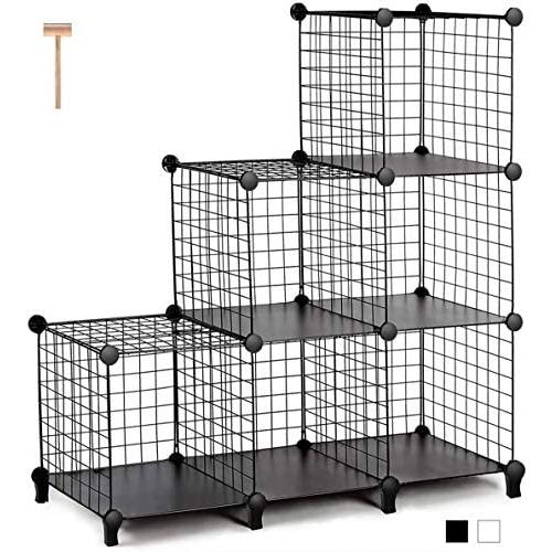 TomCare Cube Storage 6-Cube Metal Wire Cube Storage Storage Cubes Shelves Cube Closet Organizer DIY Storage Grids Stackable Storage Bins Wire Cubes Bookshelf Bookcase Modular for Home Office, Black