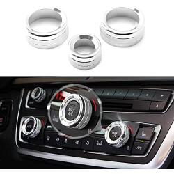 Xotic Tech 3pcs Silver Aluminum Metal Interior AC Climate Control Radio Volume Knob Ring Covers For BMW F20 F21 F22 F30 F31 F80 F32 F33 F36 F82 F83