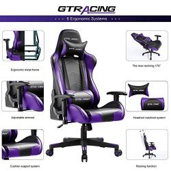 Gtracing Gaming Chair Racing Office Computer Ergonomic Video Game Chair Backrest and Seat Height Adjustable Swivel Recliner with Headrest and Lumbar Pillow Esports Chair,Purple