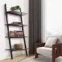 KINGSO Industrial Ladder Shelf 4-Tier Bookshelf Leaning Storage Rack Shelves for Living Room Kitchen Home Office Metal Frame Stable Sloping Ladder Shelves Leaning Against The Wall, Rustic Brown