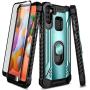 E-Began Case for Samsung Galaxy A11 with Tempered Glass Screen Protector (Full Coverage), Aluminum Magnetic Metal Built-in Ring Holder, Full-Body Protective Shockproof Military Case -Ice Blue