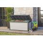 Keter Denali 150 Gallon Resin Large Deck Box-Organization and Storage for Patio Furniture, Outdoor Cushions, Garden Tools and Pool Toys, Grey & Black