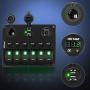 Nilight - 90123F 6 Gang ON Off Rocker Switch Panel Green Backlit 12V24V LED Digital Voltmeter Dual USB Charger Cigarette Lighter Socket Overload Protection Switch Panel For Cars RVs Boats