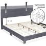 Allewie King Size Upholstered Platform Bed Frame with Headboard, Fabric Upholstered Mattress Foundation, Strong Wood Slat Support and Metal Legs, Box Spring Optional, Easy Assembly, Light Grey