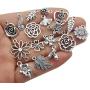 Youdiyla 100pcs Mix Silver Tree Flower Charms Collection, Bulk Mini Small Little Charms Metal Pendant Craft Supplies Findings for Necklace and Bracelet Jewelry Making (HM291)