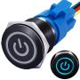 mxuteuk 19mm Latching Push Button Switch 1 NO 1 NC SPDT ON/Off Black Metal Shell with 12v Blue Power Symbol Light with Wire Socket Plug Suitable for 3/4'' Mounting Hole Self-Locking L-19-POWER-B-BU